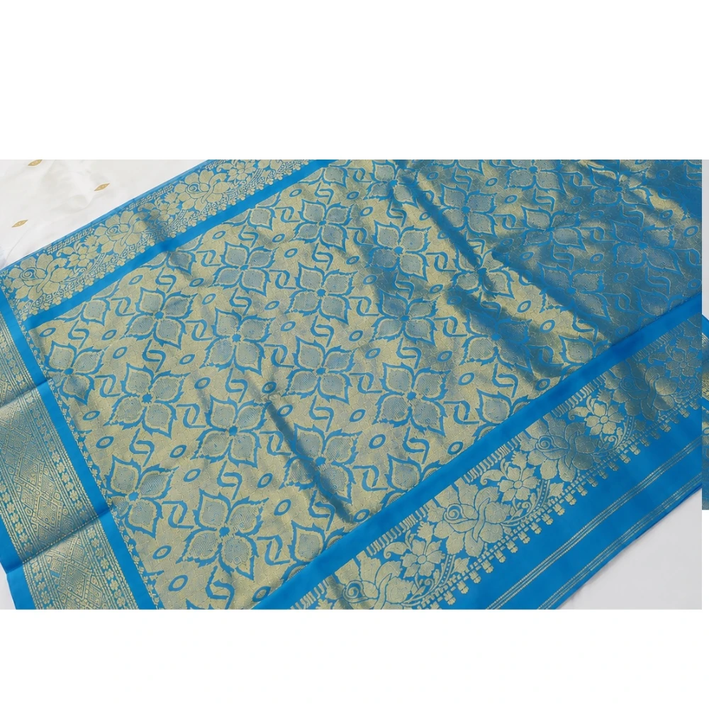 Royal Blue with Ananda Blue Contrast traditional silk saree with zari border for festive and wedding occasions
