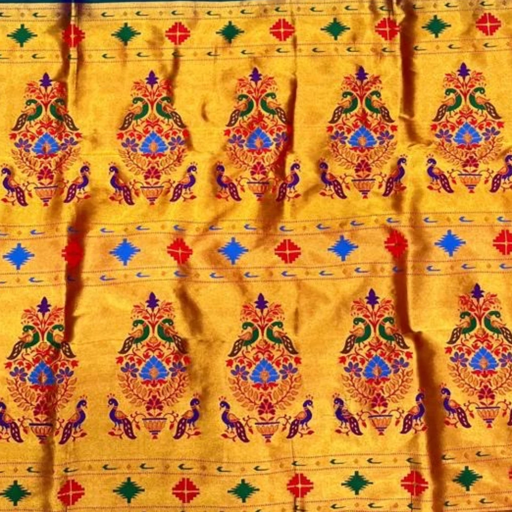 Regal Rani Self Semi Silk Paithani Saree with Peacock Embroidery Designer Blouse