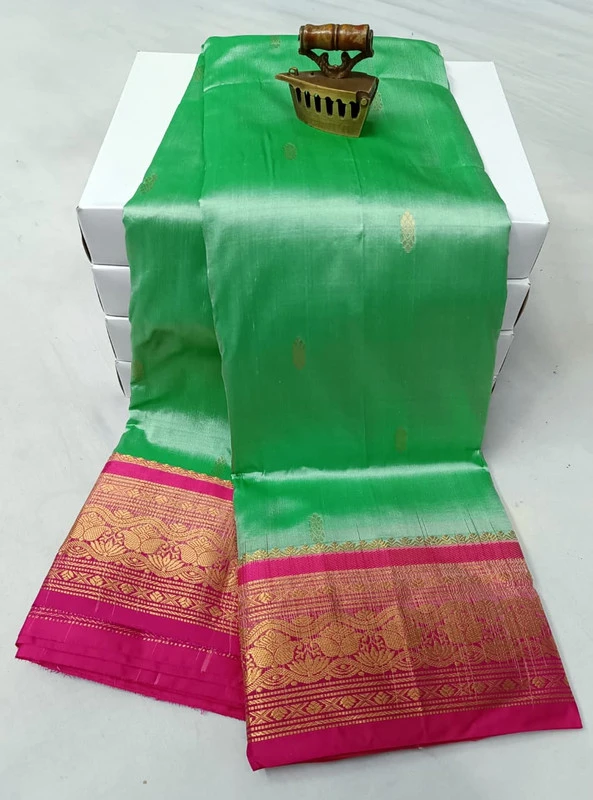 Teal Green with Rani Border traditional silk saree with zari border for festive and wedding occasions
