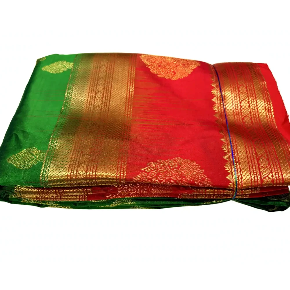Red & Green Kanchipuram Pure Silk Saree with Blouse