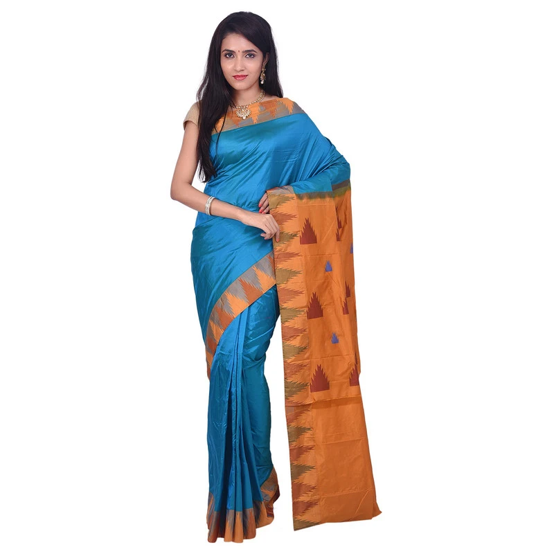 Sky Blue Small Temple Border Kadiyal Variety Pure Bangalore Silk Saree