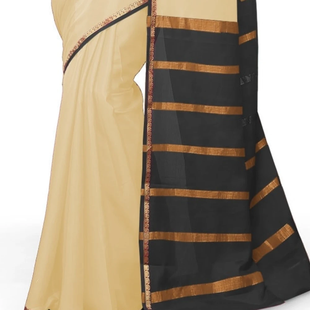 Tussar Cream with Black  Contrast Onam Special Pure Mysore Silk Handwoven saree