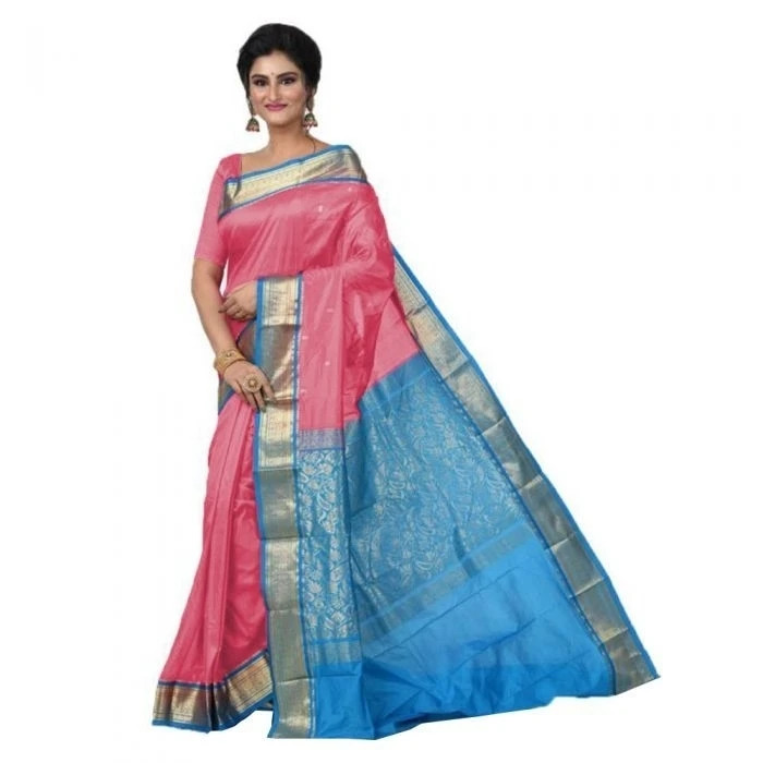 Pink and Ananda Contrast Handwoven Saree Traditional Kanchipuram Pure Silk Saree