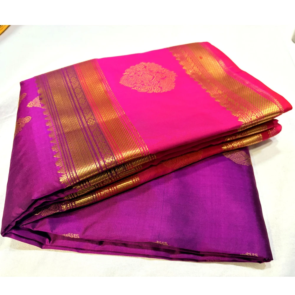 Exclusive Kanchipuram Pure Silk Saree with Pure Silk Blouse - Magenta & Purple