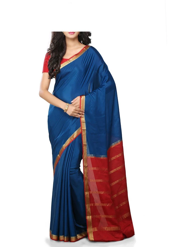 Blue with Marron Contrast Pure Mysore Silk Handwoven saree