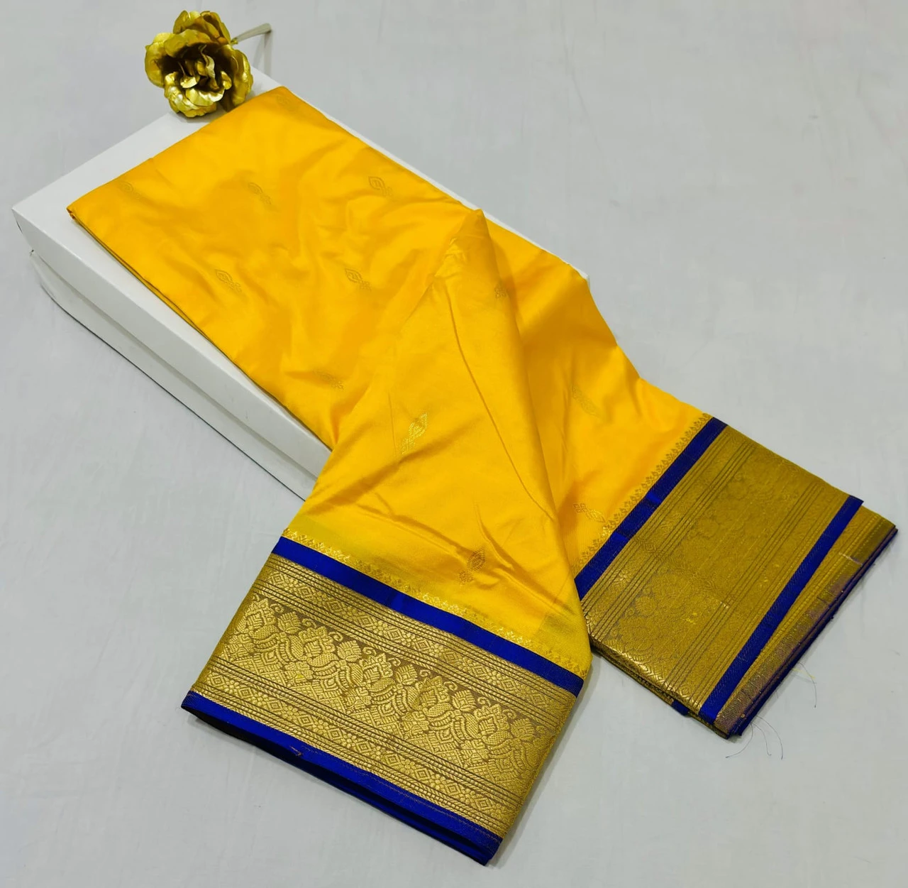 Yellow With Violet Contrast traditional silk saree with zari border for festive and wedding wear