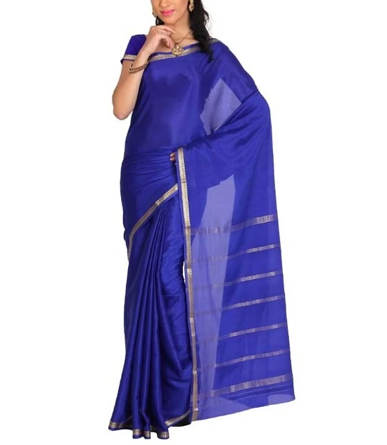Royal Blue Self Coloured Pure Mysore Silk Handwoven saree