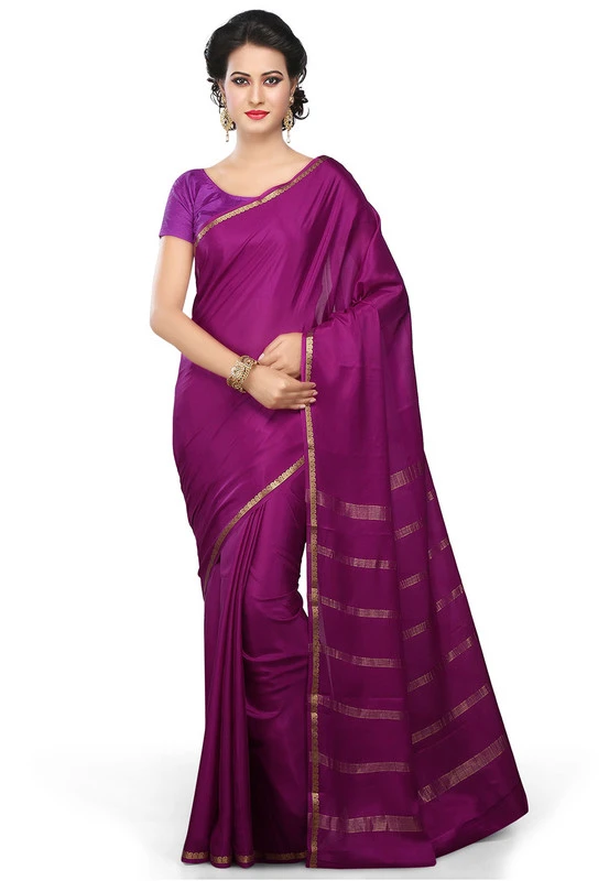 Purple Self Coloured Pure Mysore Silk Handwoven saree