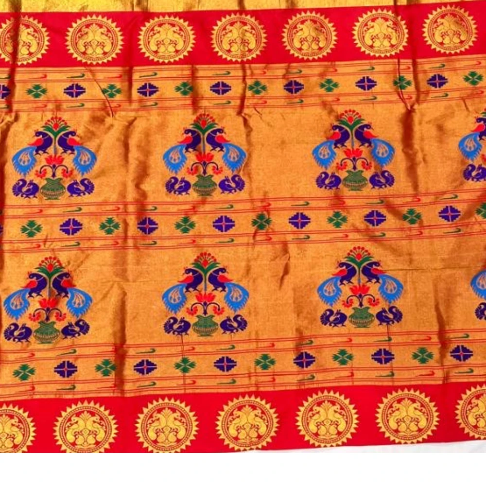 Vibrant Orange Pure Silk Paithani Saree with Peacock Motifs & Rich Teal Zari Border