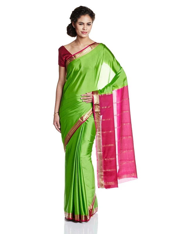 Graceful Pure Mysore Silk Saree in Lavender with Contrast Zari Border