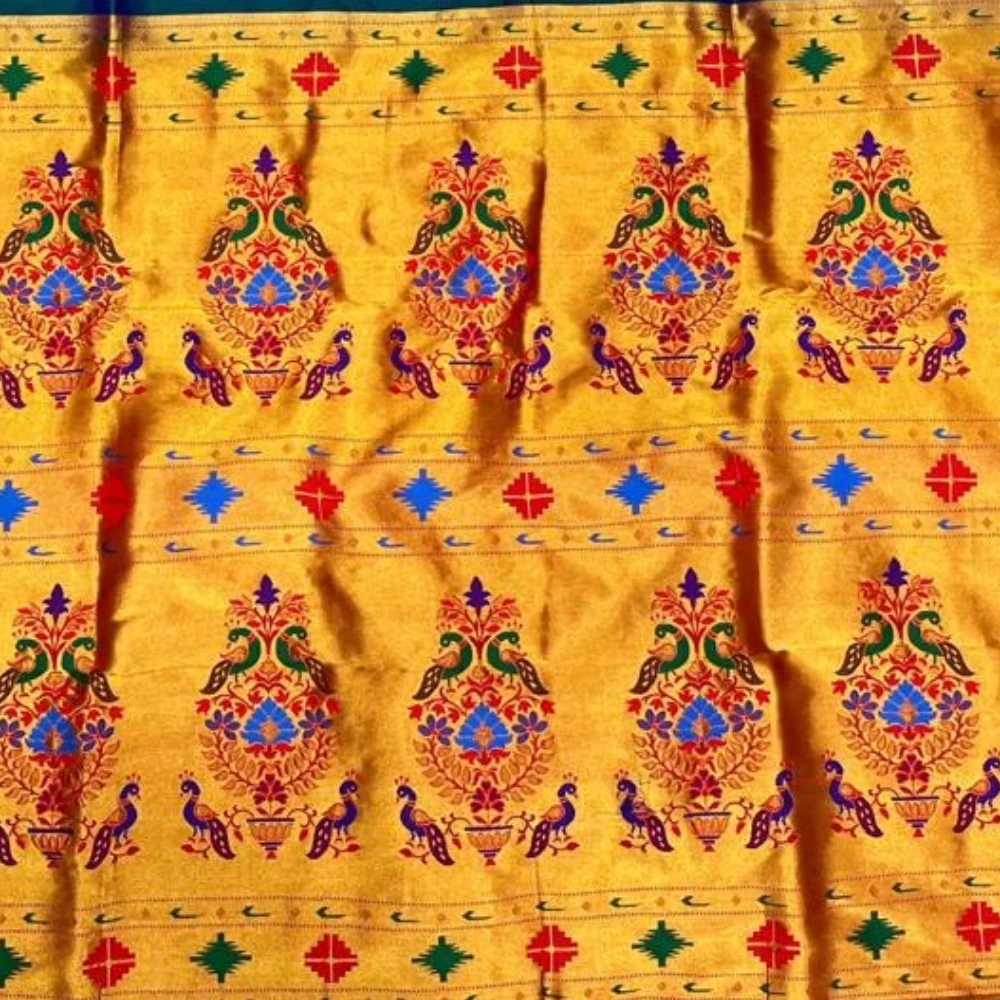 Heritage Magenta Self Semi Silk Paithani Saree with Peacock Embroidery Designer Blouse