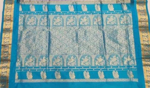 Anandha Blue Gadwal Paithani Silk Pure Silk Saree with Rich Contrast Royal Blue Border
