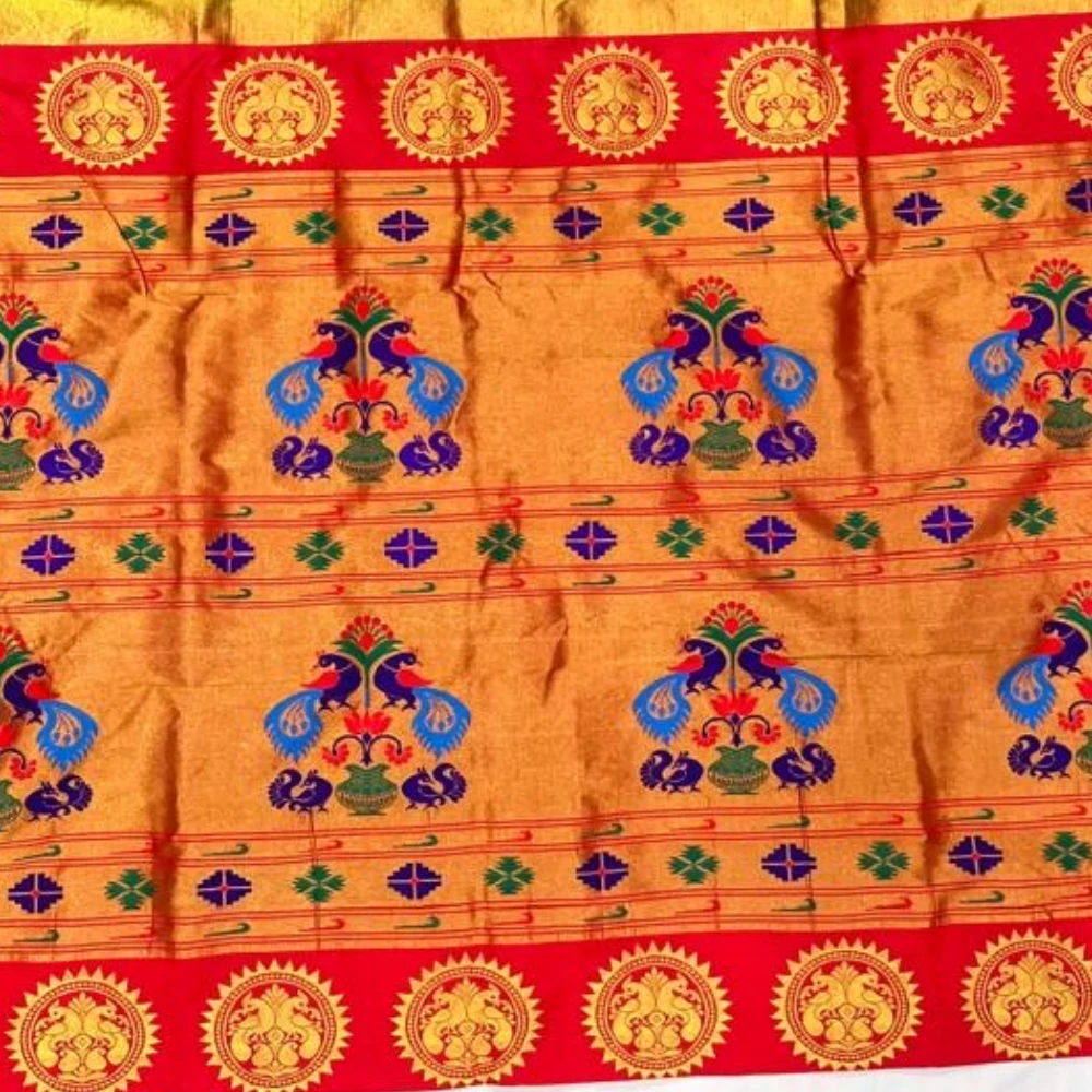 Green with Red Border Semi Silk Saree with Pink Zari Border & Embroidered Blouse