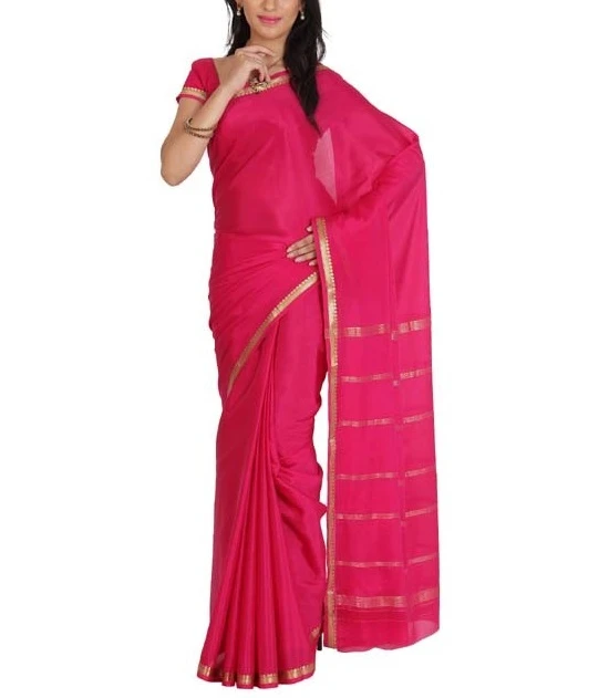 Gagri Pink Self Coloured Pure Mysore Silk Handwoven saree