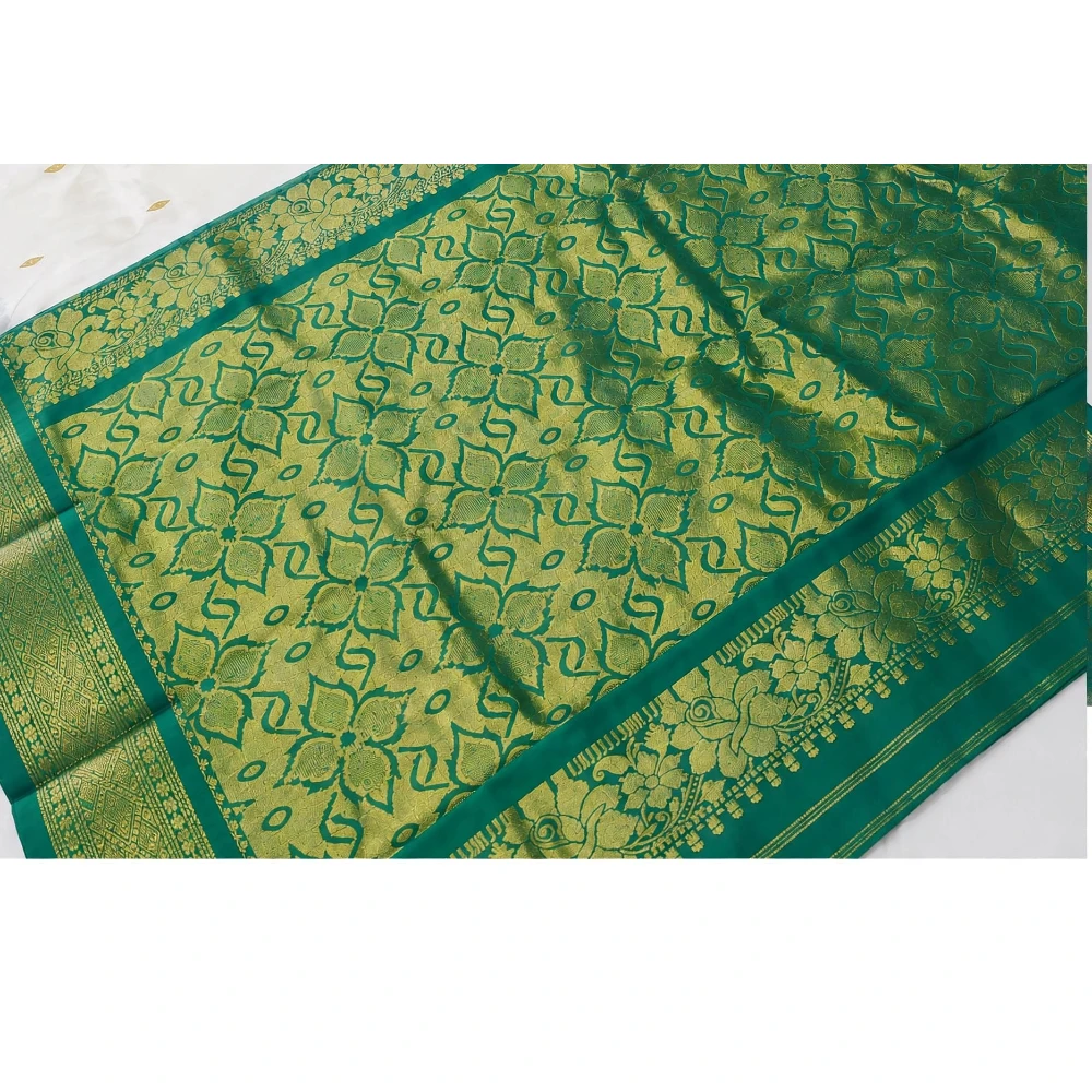 Bleach White With Green Border traditional silk saree with zari border for festive and wedding occasions
