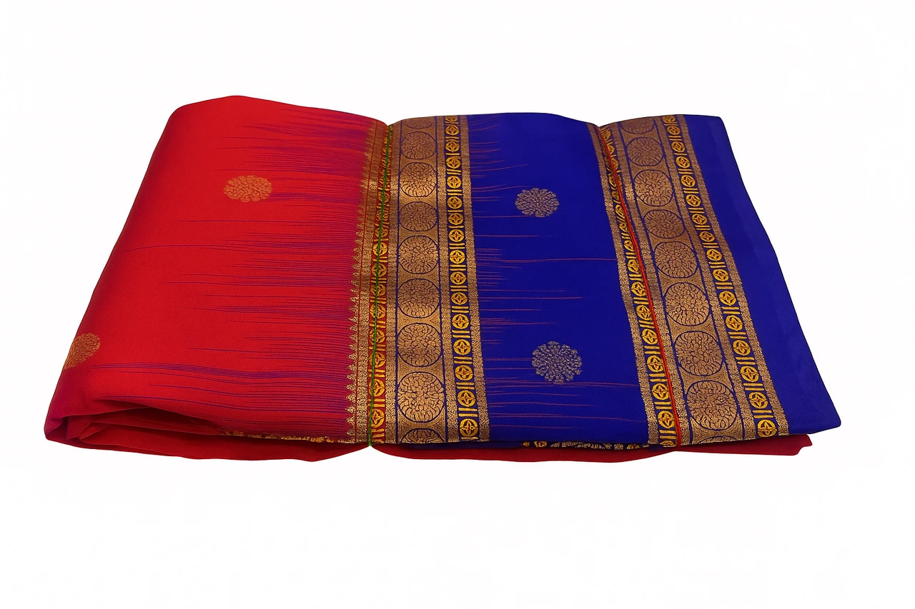 Rani with Violet Multicolor Contrast Exclusive Kanchipuram Pure Silk Saree with Bentex Border & Diamond Butta