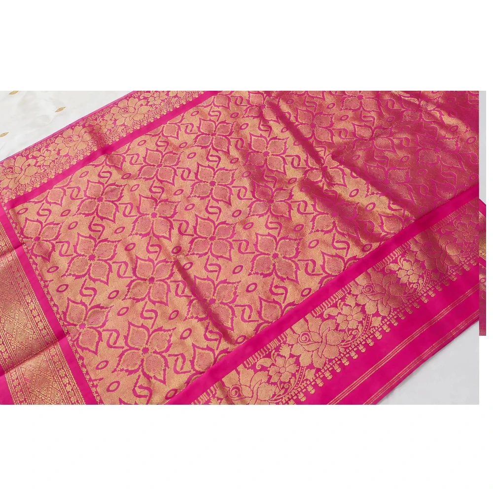 Off whie Rani traditional silk saree with zari border for festive and wedding occasions