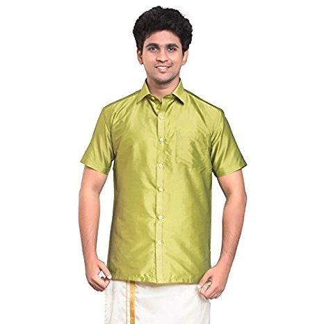 Parrot Green Dupion Silk Full Slevees Shirt