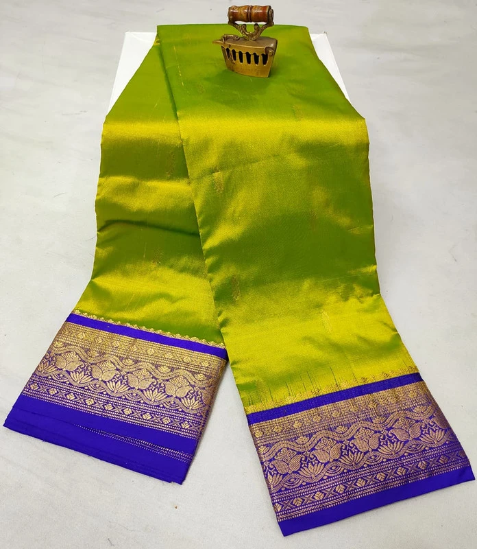 Sneha Green with Violet Contrast traditional silk saree with zari border for festive and wedding wear
