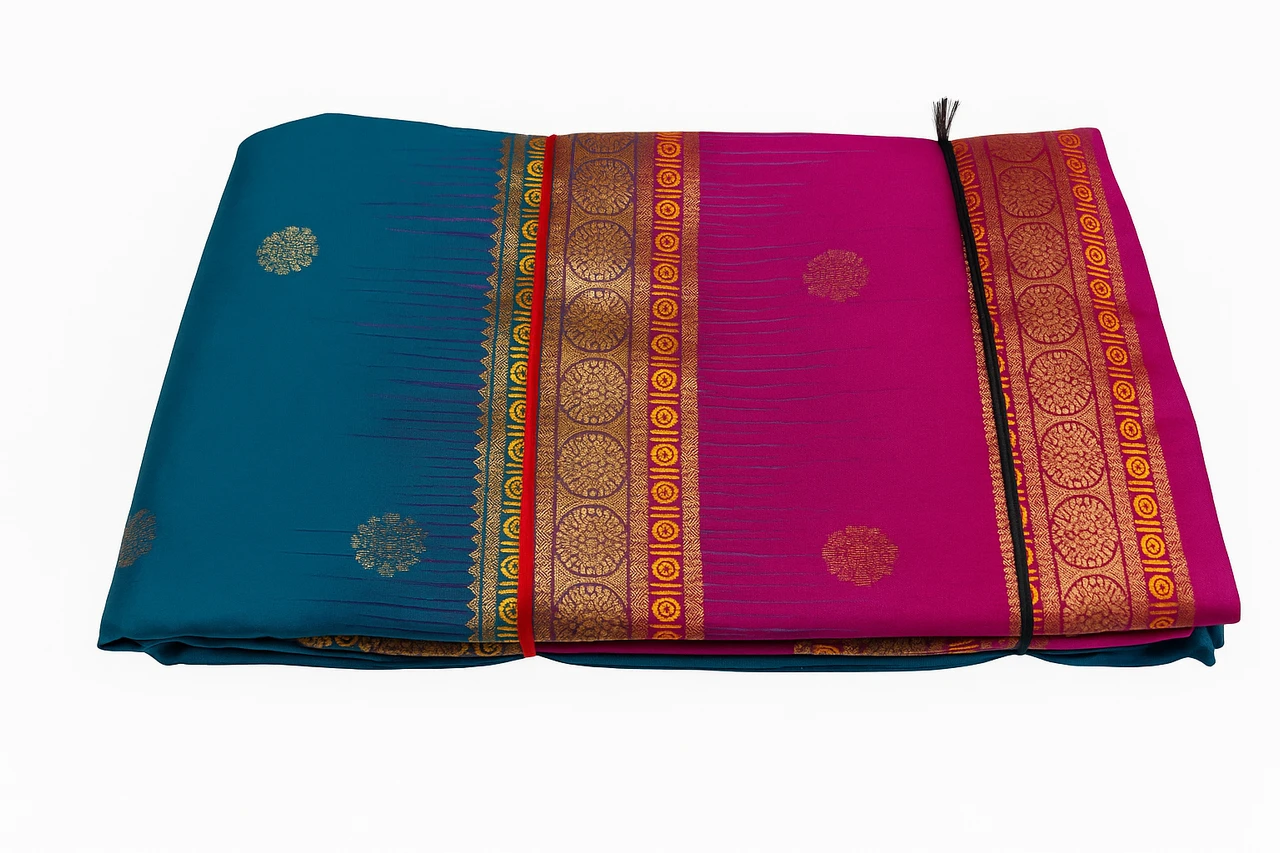 Exclusive Rama Green Multicolor Contrast Exclusive Kanchipuram Pure Silk Saree with Bentex Border & Diamond Butta