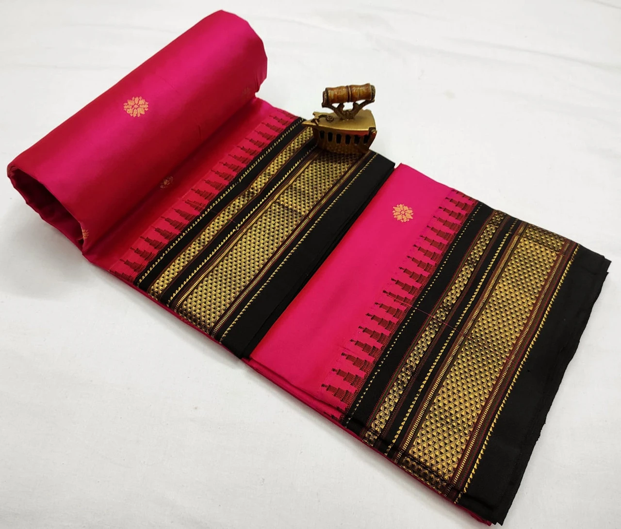 Rani Ilkaal Butta pure silk saree with zari border and traditional woven patterns