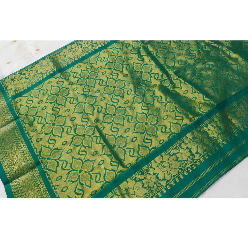 Red and Green Contrast traditional silk saree with zari border for wedding and festive wear