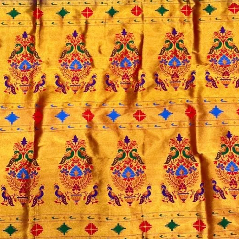 Mettalic Grey and Red Semi Silk Paithani Saree with Peacock Embroidery Designer Blouse