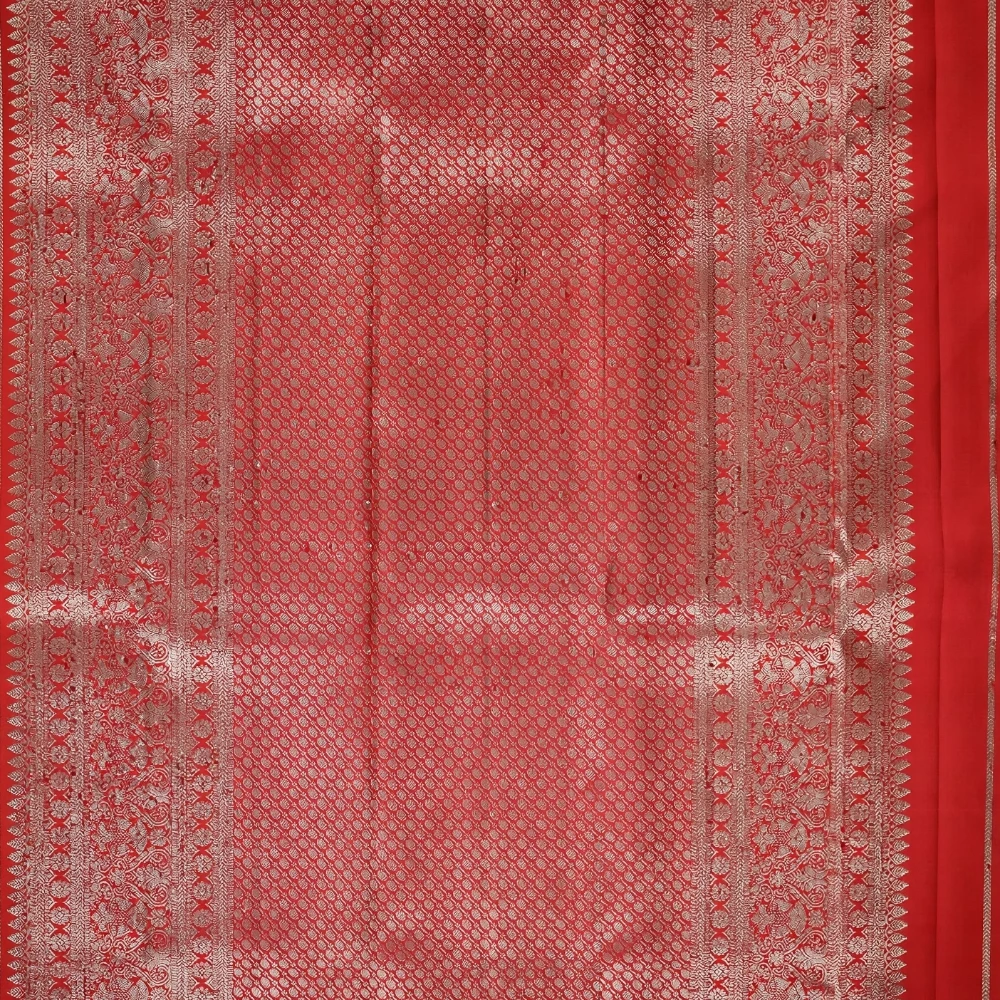 Tomato Red with Gold Brocade Kanchipuram Pure Silk Handloom Saree Silk Mark with Blouse - FabFashionz