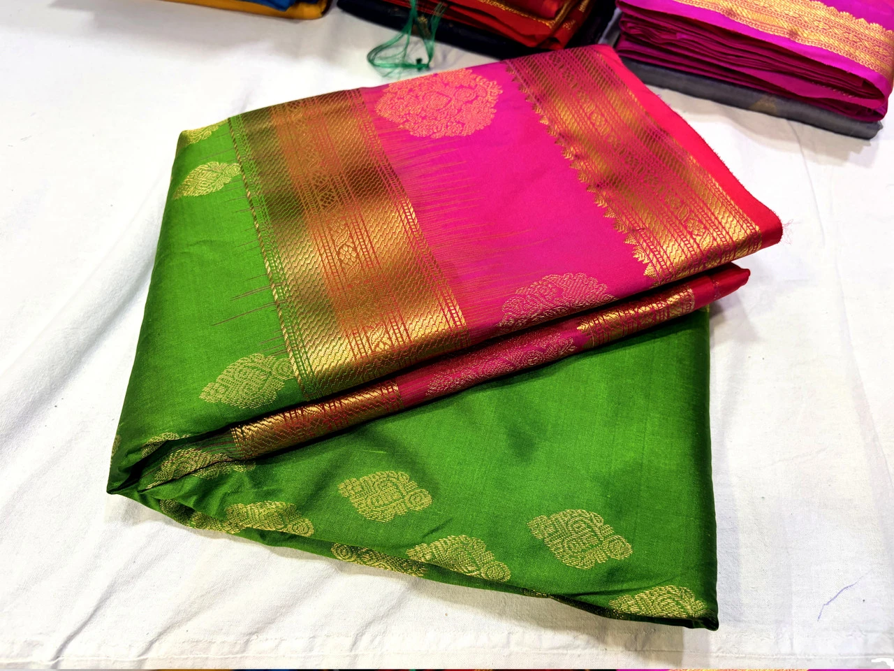 Exclusive Kanchipuram Pure Silk Saree with Pure Silk Blouse - Pink & Green
