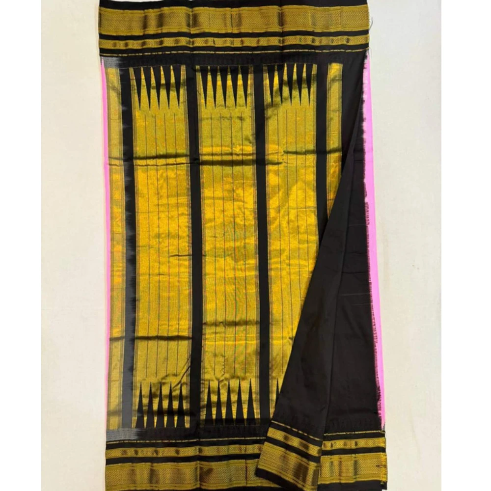Orange Ilkaal Butta pure silk saree with zari border and traditional woven patterns