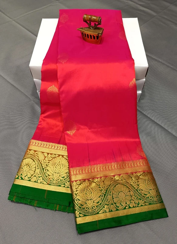 Cerise Pink Gold Zari  Exclusive Kanchipuram Silk Saree