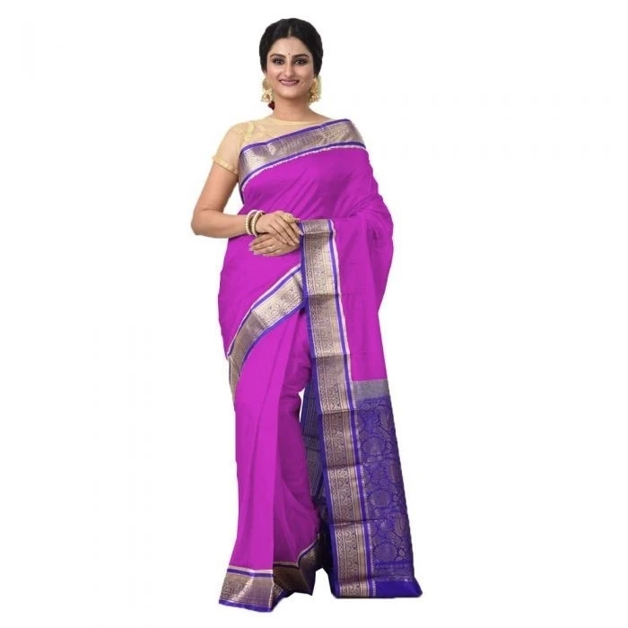 Magenta With Violet Contrast Latest Design Kanchipuram Pure Silk Exclusive Saree