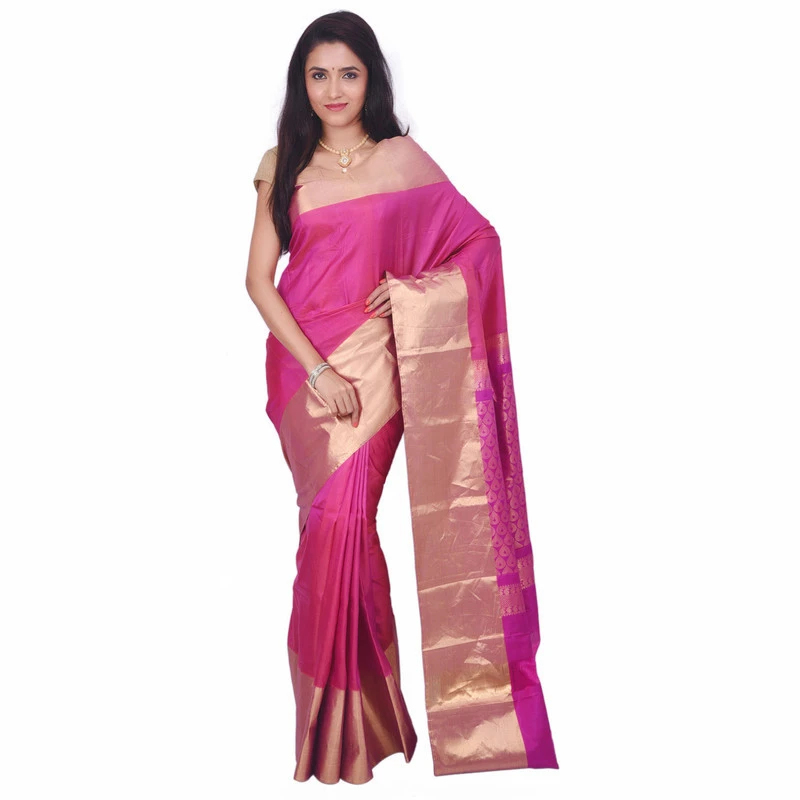 Kanchipuram Pure Silk Saree in Rani Pink Self Coloured Big Border Fancy saree