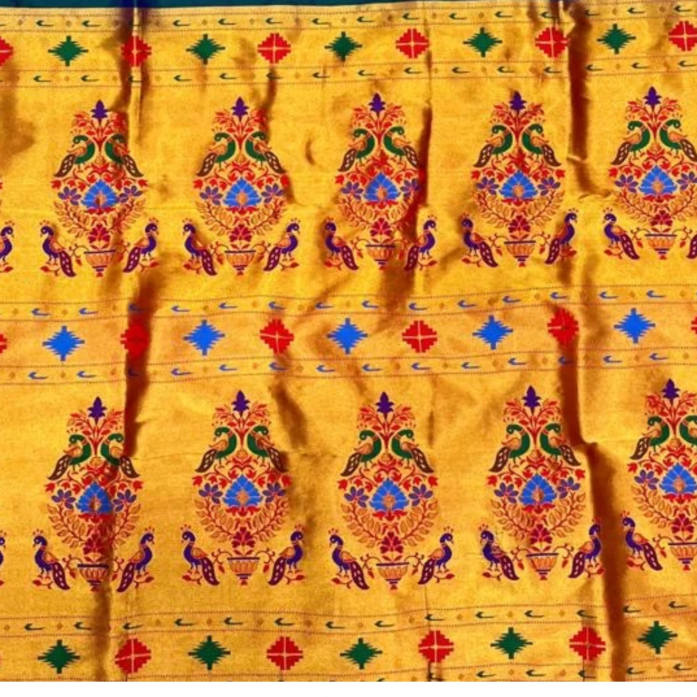 Red and Green Semi Silk Paithani Saree with Peacock Embroidery Designer Blouse