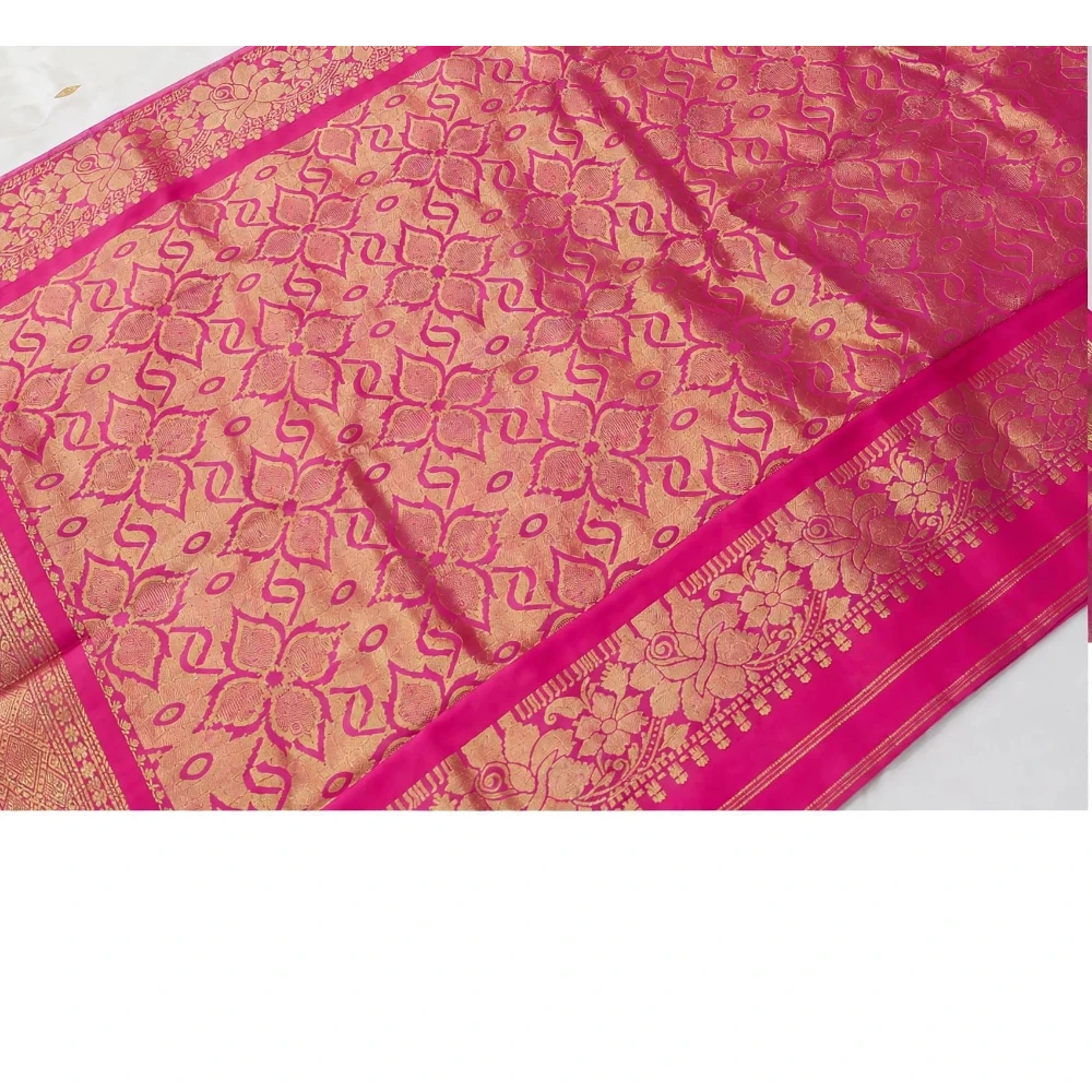 Orange & Magenta Kanchipuram Pure Silk Saree with Blouse
