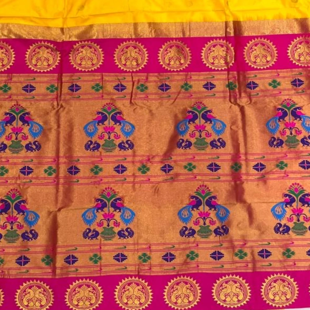 Peach Semi Silk Paithani Saree with Peacock Embroidery Designer Blouse