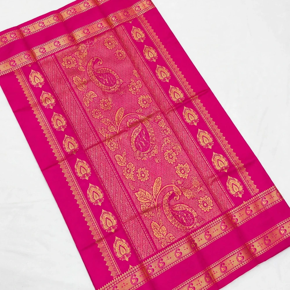 Orange & Pink Kanchipuram Pure Silk Saree with Blouse