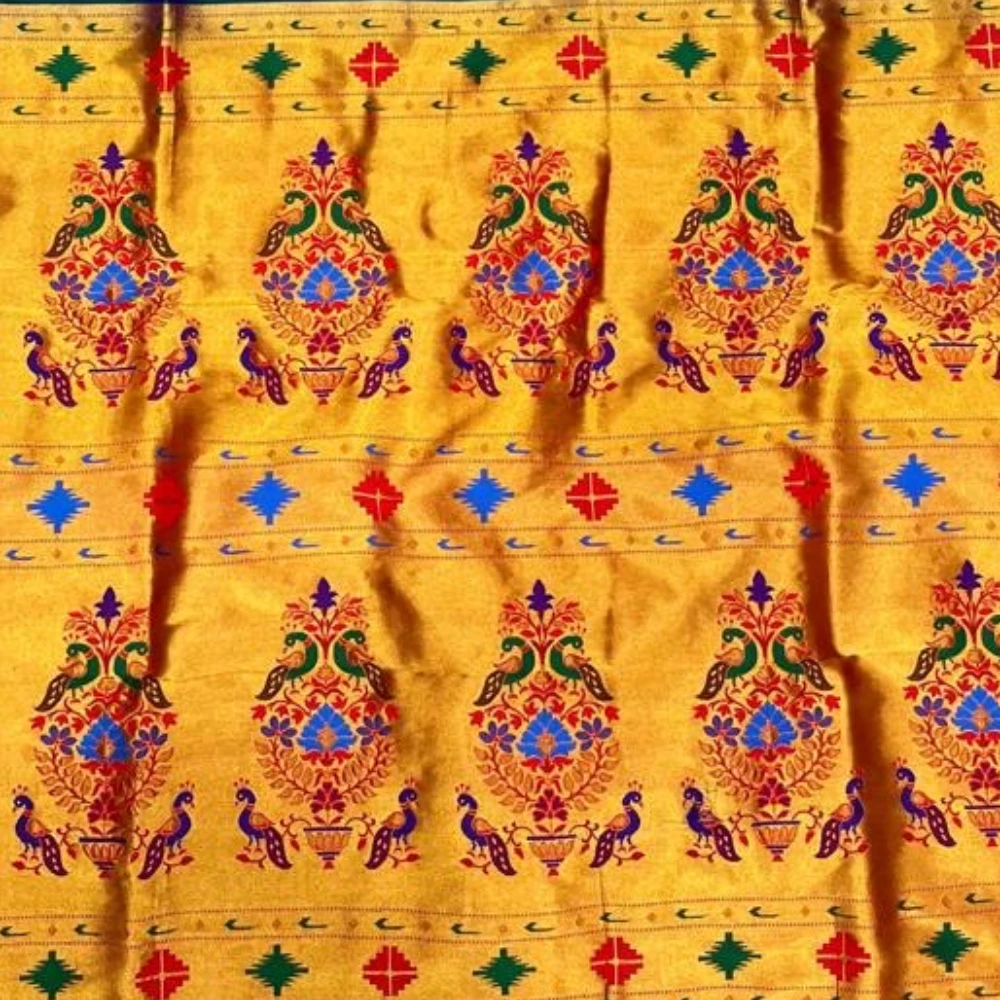 Bottle Green Semi Silk Paithani Saree with Peacock Embroidery Designer Blouse