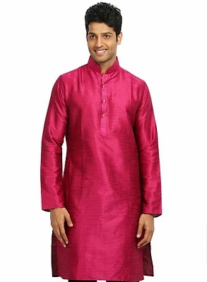 Pink Dupion Silk Mens Kurtha with White Pajama