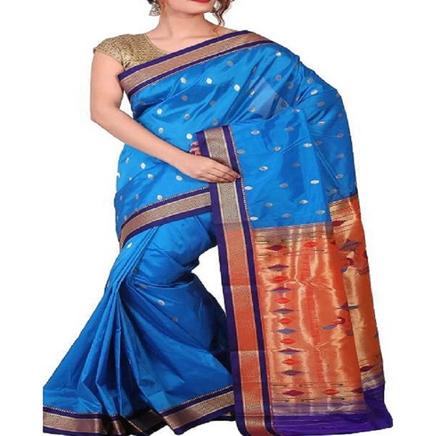 Anandha Blue and Voilet Small Border Woven Paithani Art Silk Saree