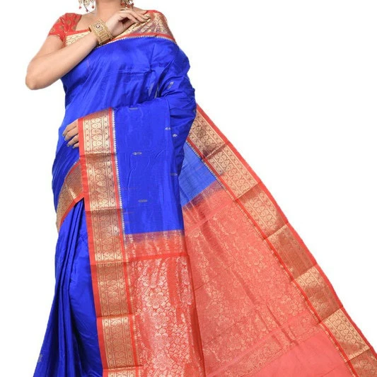 Royal Blue and Red Contrast Traditional Sarees for Arangetram in Kanjeevaram Silk