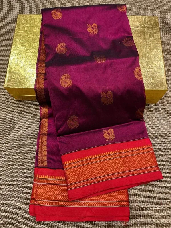 Magenta Semi Silk Paithani Saree with Peacock Embroidery Blouse