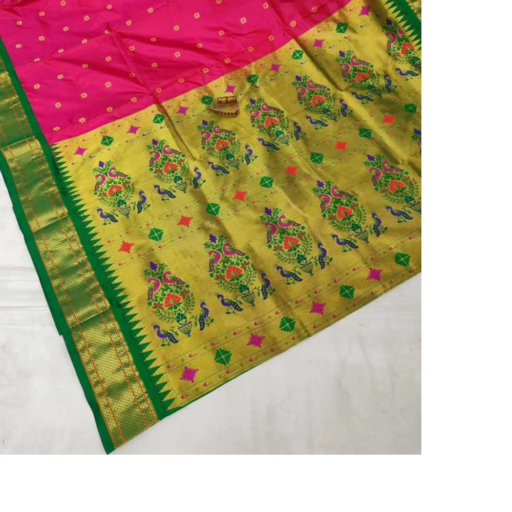 Pink Pure Silk Paithani Saree featuring luxurious silk fabric, rich zari woven borders, elegant traditional motifs