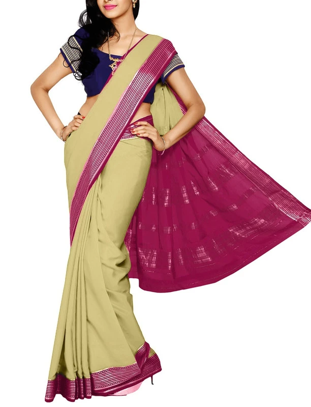 Cream with Rani Pink Contrast MultiLine Border Premium Quality Pure Mysore Silk Saree