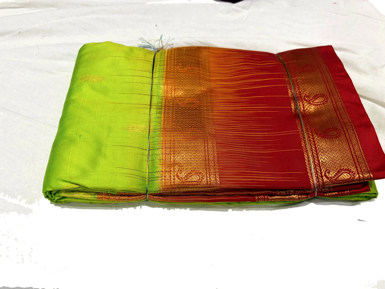 Exclusive Kanchipuram Pure Silk Saree with Pure Silk Blouse - Lime Green & Maroon