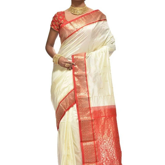 White and Green Contrast Traditional Kanchipuram Pure Silk Saree