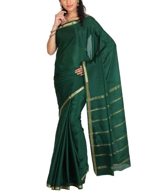 Bottle Green Self Coloured Pure Mysore Silk Handwoven saree