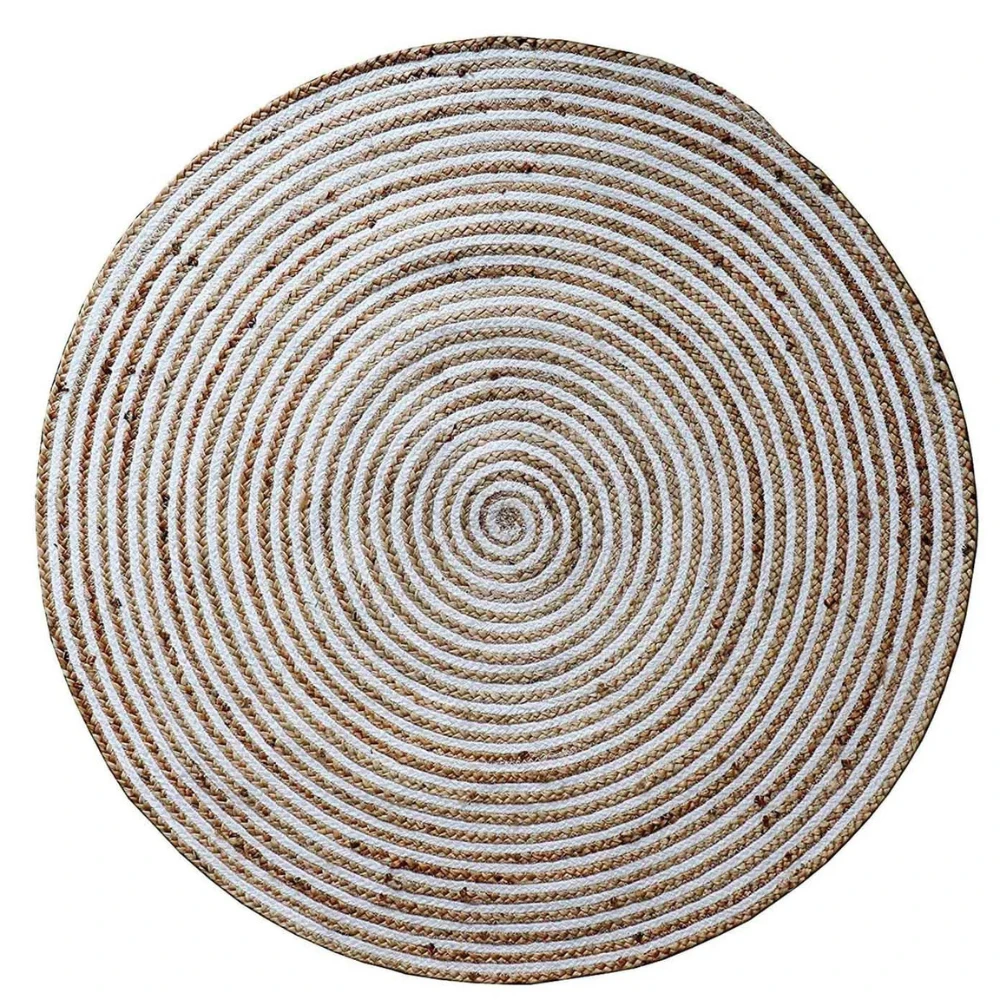 Brown Geometric Jute 3 ft x 3 ft Hand Tufted Round Carpet (Length x Width - 3 x 3 Feet Dimensions (In Centimeters)- L 90 x W 90 Dimensions (in Inches)- L 36 x W 36)