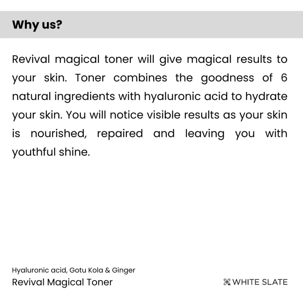 Hyaluronic acid, Gotu Kola & Ginger Revival Magical Toner - 100 ML -03.38 fl oz. (Size- 100 ML 03.38 fl oz.)