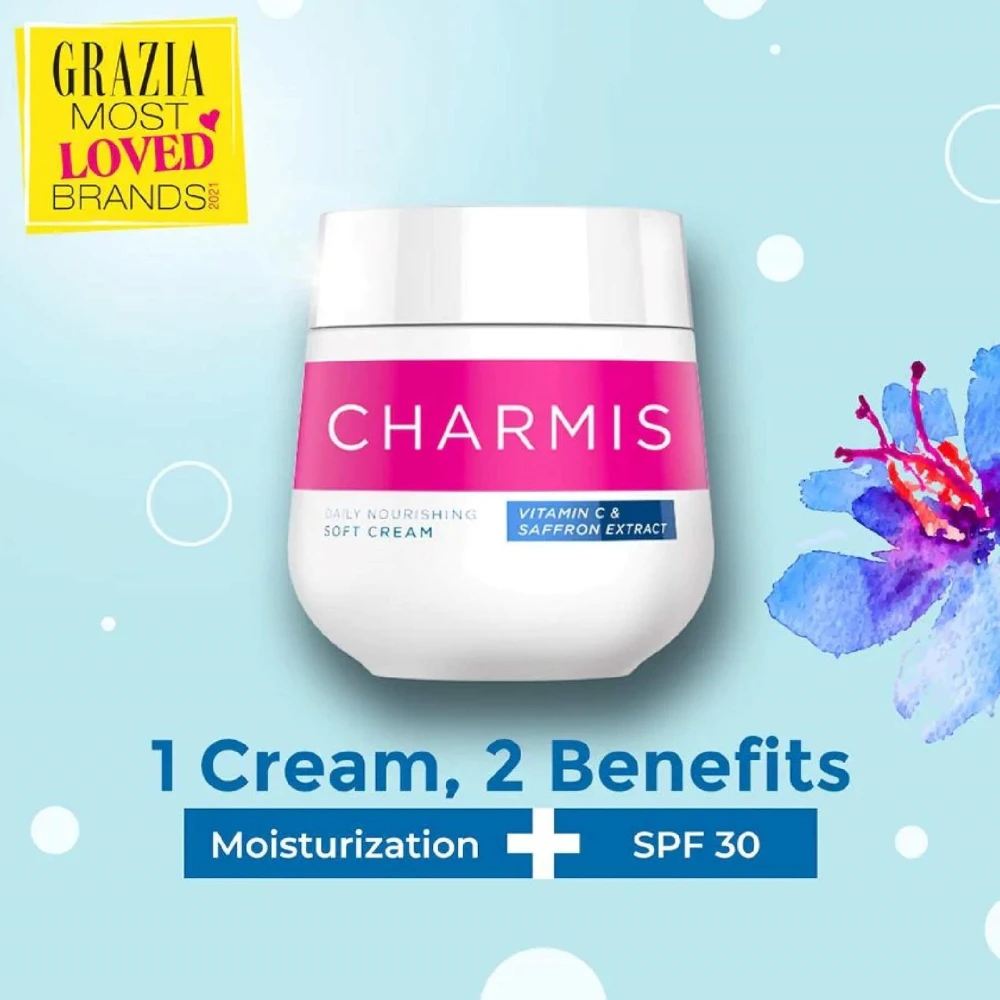 CHARMIS Charmis Daily Nourishing Soft Cream with Vitamin C, Saffron Extracts, and SPF 30 for glowing and moisturized skin, 200 ml